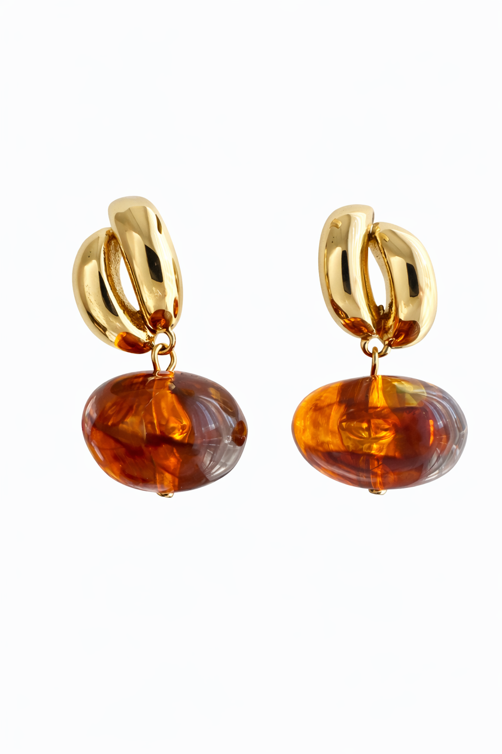 Kehribar Rengi Gold Sallantılı Küpe